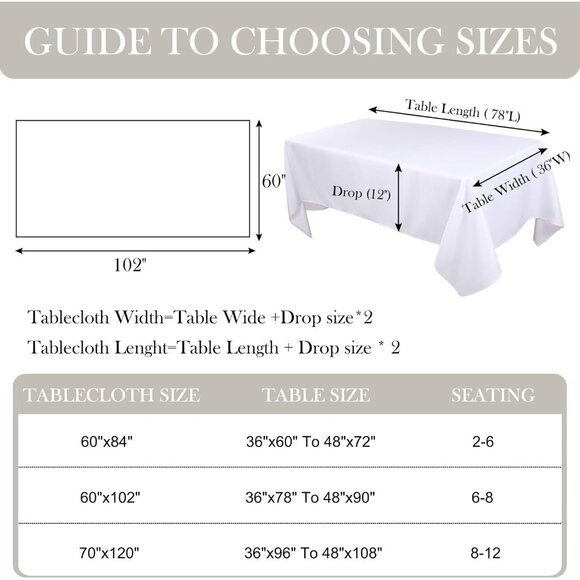 Durable 60x102 Inch White Rectangle Tablecloths - Stain & Wrinkle Resistant - Picture 3 of 9